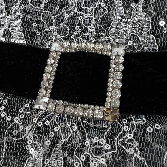 Vintage Y2K Strapless Mini Dress Lace Velvet Black Sequins sz 5 whimsigoth prom - Picture 4 of 7